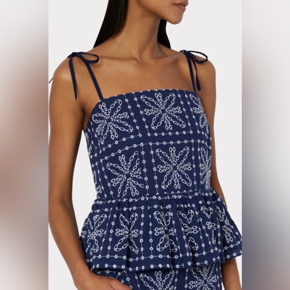 NWT MILLY Enzo Floral Tile Eyelet Peplum Top 72ET21 Size MEDIUM - Picture 5 of 15